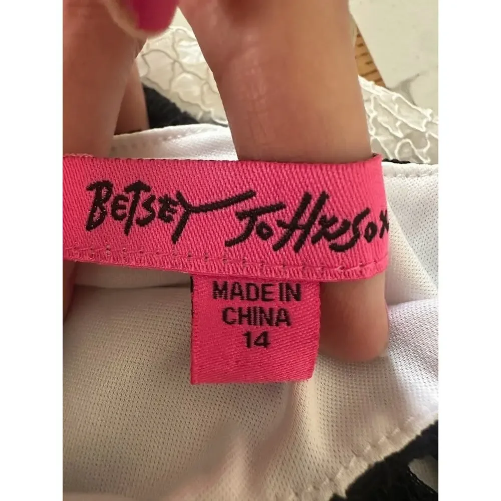 Betsey Johnson Crochet Lace Dress Size 14 Boho Romantic Feminine Black Ivory - Picture 7 of 9